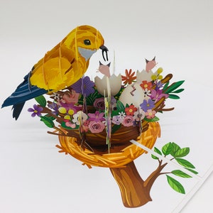Nourrir les oiseaux, cartes 3D, cartes pop-up, cartes de vœux, printemps, Pâques, carte de Pâques, cadeau de fête des mères, fête des mères