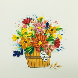 Blumenstrauß, Quilling-Karte, Quilling-Blumenkorb, Geburtstagskarte