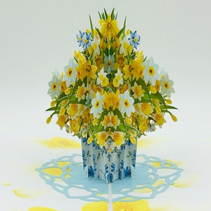 Narcisi, bouquet di narcisi, biglietto pop-up, biglietto 3D, biglietto di auguri, regalo per la festa della mamma, San Valentino, primavera, fiore primaverile