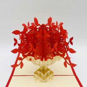 Rosenstrauss, Klappkarte /Pop-up/ 3D-Karte/Muttertag-Geschenk, Pop-up Geschenk, Rosen Geburtstagskarte, 3D Roses card, Pop-up Blumenkarte Rot