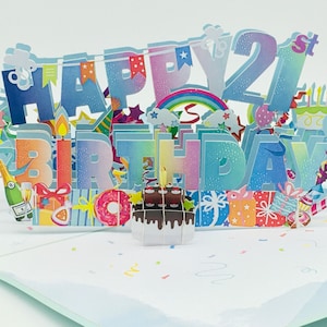 21e anniversaire, carte pop up, carte 3D, carte de félicitations
