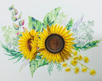 Sonnenblumen, Quilling-Karte