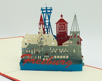 freiburger highlights, Freiburg Skylines, pop up card, greeting card, 3D-Klappkarte, Pop up Karte