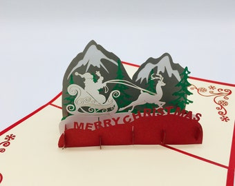 Père Noël sur traîneau, cartes 3D, cartes pop up, cartes de Noël