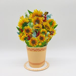 Bouquet di girasoli pop-up fatto a mano, bouquet decorativo, regalo per anniversario, compleanno, festa della mamma, festa del papà e San Valentino