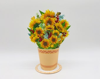 Bouquet de tournesols pop-up fait main, bouquet décoratif, cadeau pour anniversaire, anniversaire, fête des mères, fête des pères et Saint Valentin