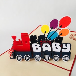 Train bébé, bébé, carte 3D, carte pop up, carte de félicitations