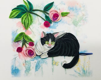 Katze, Quilling-Karte, Glückwunschkarte, Grußkarte