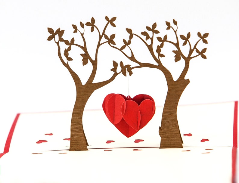 Arbre coeur, carte pop-up / 3D, Saint Valentin, carte mariage image 5