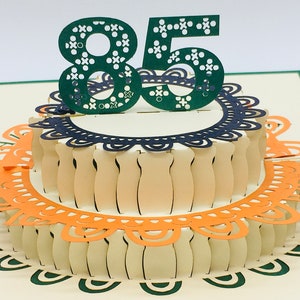 Gâteau d'anniversaire pour 85e anniversaire, joyeux 85e anniversaire, carte pop-up, gâteau d'anniversaire, 85e anniversaire