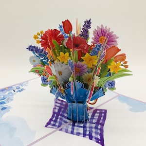 Mazzo di fiori colorato, biglietto pop-up, biglietto 3D, biglietto di auguri, regalo per la festa della mamma
