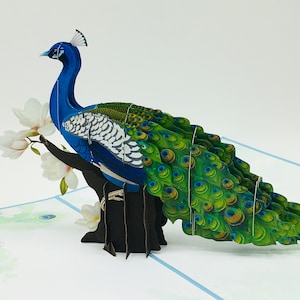 Blauwe pauw, 3D-kaart / pop-upkaart / vouwkaart