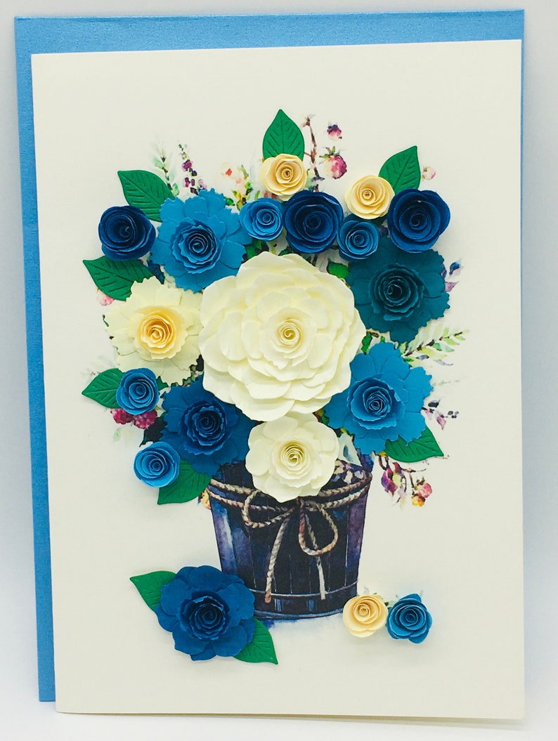 Rozen, boeket rozen, 3D-kaart, quilling-kaart, cadeau voor Valentijnsdag, Moederdagcadeau afbeelding 3