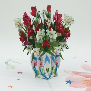 Bouquet coloré de lys, Bouquet de Lys, pop up, carte pop up, carte 3D, carte félicitations, cadeau fête des mères, Saint Valentin, Fête des mères