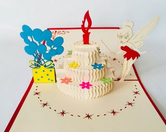 Birthday Cake 1, Pop-up Birthday Card, Surprise Gift, Happy Birthday, 3D Pop-up Cake, Paper Cake Folding Card