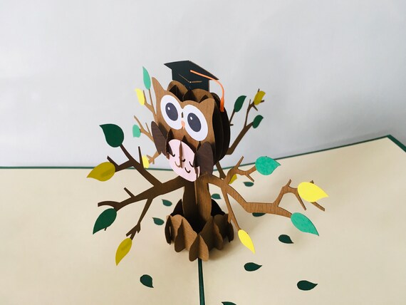 3D Pop-Up Glückwunschkarte 'Eule Mit Doktorhut' – Für Abschluss, Promotion, Bachelor, Master