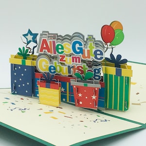 Alles Gute zum Geburtstag, Geburtstagskarte, pop up Karte, 3D Karte Grün