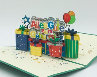 Biglietto Pop-Up 3D Per 4° Compleanno Bambina - Design Con Palloncini E Torta, Dettagli Scintillanti. Con Busta E Nota. Idea Regalo Per Figlia, Nipote, Nipotina.