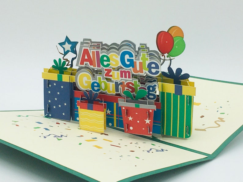 Alles Gute zum Geburtstag, Geburtstagskarte, pop up Karte, 3D Karte Grün