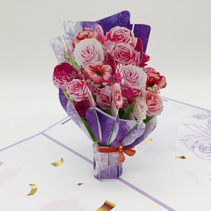 Bouquet of roses, pop up card, 3D card, greeting card, Mother's Day gift
