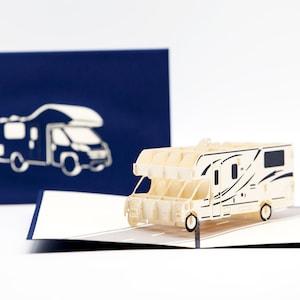 Camper, roulotte, campeggio, vacanza, viaggio, biglietto 3D, biglietto pop-up, biglietto pieghevole, buono viaggio, regalo per viaggiatori
