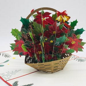 Korb mit Weihnachtssternen, basket with poinsettias, Weihnachtssternen, poinsettias, 3D-Karte, Pop-Up, Weihnachtskarte, Christmas Card