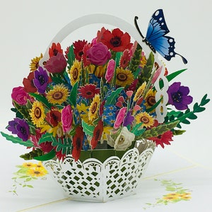 Bouquet de fleurs coloré, carte pop-up, carte 3D, carte de vœux, cadeau fête des mères