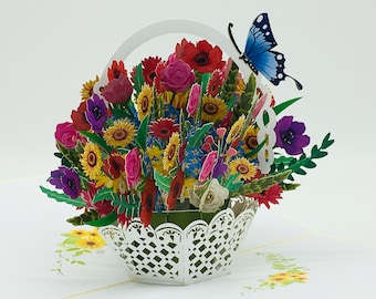 Bouquet de fleurs coloré, carte pop-up, carte 3D, carte de vœux, cadeau pour la fête des mères