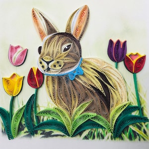 Coniglio quilling, biglietto quilling, biglietto di Pasqua, biglietti di auguri, biglietto di compleanno