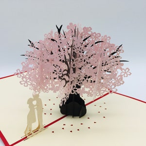 Liebespaar unter Kirschbaum, 3D-Karte, Pop up karte, 3D Hochzeitskarte,  Einladungskarte, Valentin's tag Karte, 3D beeindrucke Karte