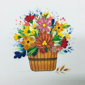 Blumenstrauß, Quilling-Karte, Quilling-Blumenkorb, Geburtstagskarte