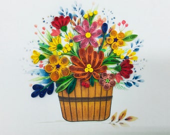 Ramo, Tarjeta Quilling, Cesta De Flores Quilling, Tarjeta Cumpleaños