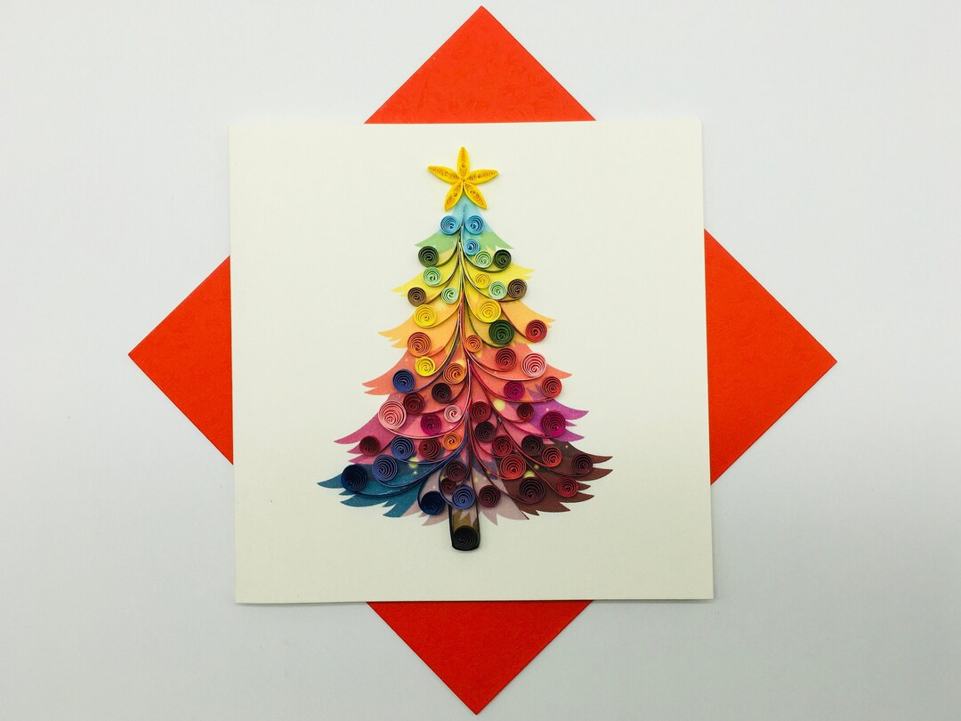 Colorful Christmas Tree Quilling Card, Quilled Christmas Card, Quilled