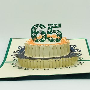 65. Geburtstagstorte, Alles Gute zum 65. Geburtstag, 65. Geburtstagskarte, Pop-up Karte zum 65. Geburtstag, 3D pop up 65. Geburtstagskarte