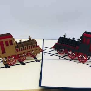 Locomotiva a vapor, cartão dobrável / cartão 3D / pop-up