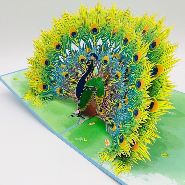 Pfau, 3D-Karte / Pop-Up Karte / Klappkarte