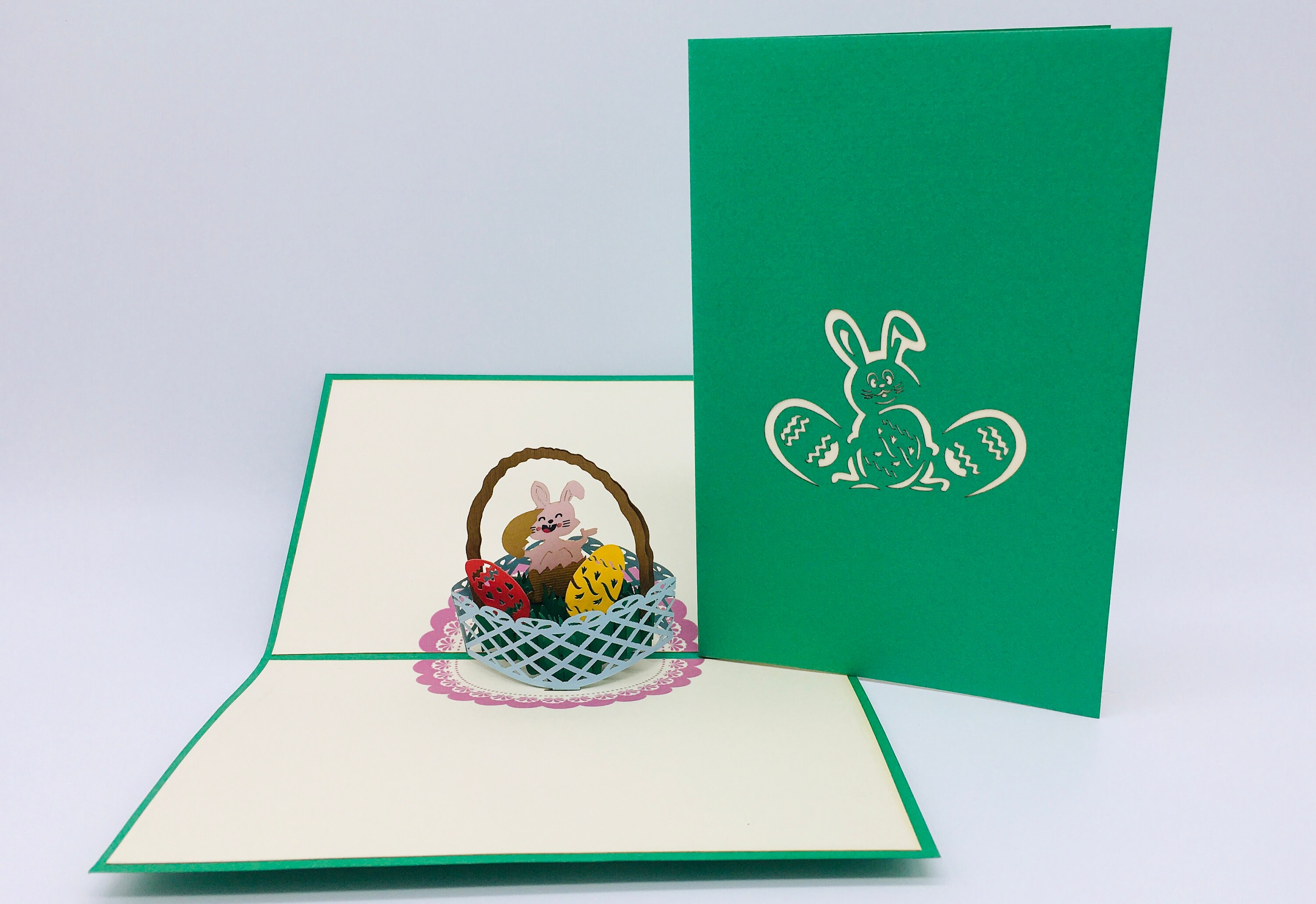 Biglietti Di Pasqua 3D Pop-Up Con Coniglietto E Cestino Di Uova - Set Con Busta - Cartoncino Colorato Per Bambini E Adulti