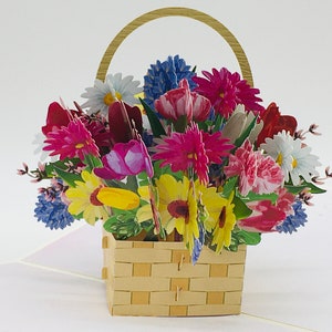 Colorful flower basket, flower bouquet, pop up card, pop up card, 3D card, greeting card, Mother's Day gift, Valentine's Day, Mother's day