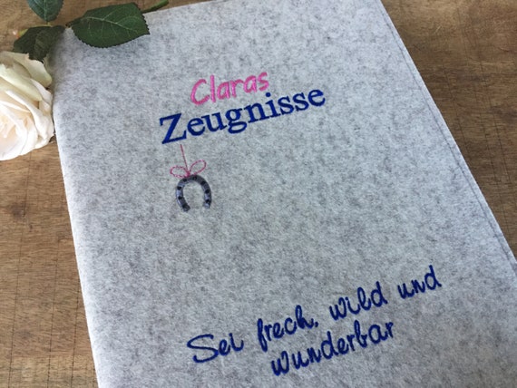 Certificate folder - made of wool felt - "be cheeky, wild and wonderful" - folder for certificates