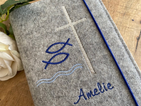 Hymnal cover made of wool felt for communion - felt cover for hymnal, cross, fish