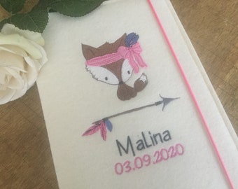U-book cover made of wool felt - cute fox, U-book cover cream, felt cover U-book, forest friends boho