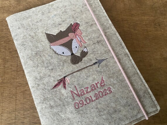 U-book cover made of wool felt with name - little fox, U-book cover, felt cover for examination booklet, cover U-book, rose tones