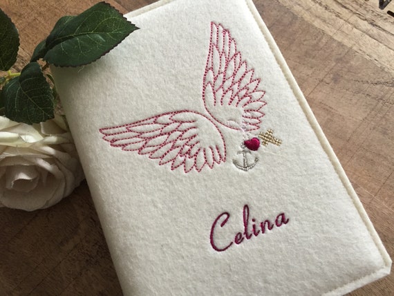 Hymn book cover made of wool felt - angel wings pink, pink - felt cover hymn book, cover hymn book cream, gift for communion