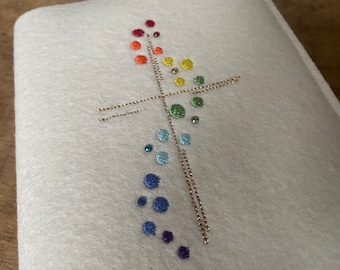 Praise to God cover made of wool felt, glitter rainbow, gold cross, cream cover for praise to God for communion, cover for prayer book