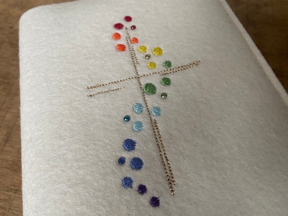 Hymnal cover made of wool felt, glitter - rainbow, gold cross, cream cover for hymnal for communion, cover for prayer book