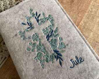 Praise to God cover made of wool felt - floral cross - eucalyptus, flower cross, leaf cross