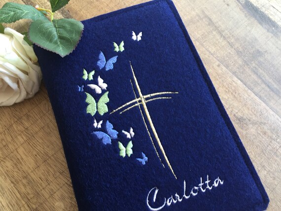 Hymnal cover made of wool felt - butterflies, cover for hymnal for communion, cross, cover for prayer book