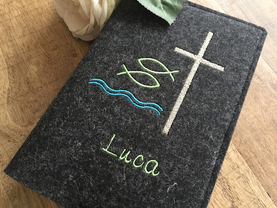 Hymn book cover made of wool felt for communion / felt cover for hymn book, hymn book cover, fish, cross