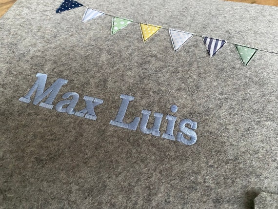 Photo album with name, baby album personalized, cover made of wool felt, pennant chain