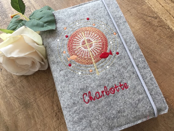 Hymn book cover made of wool felt, felt cover for hymn book, communion gift, hymn book cover, cross, fish